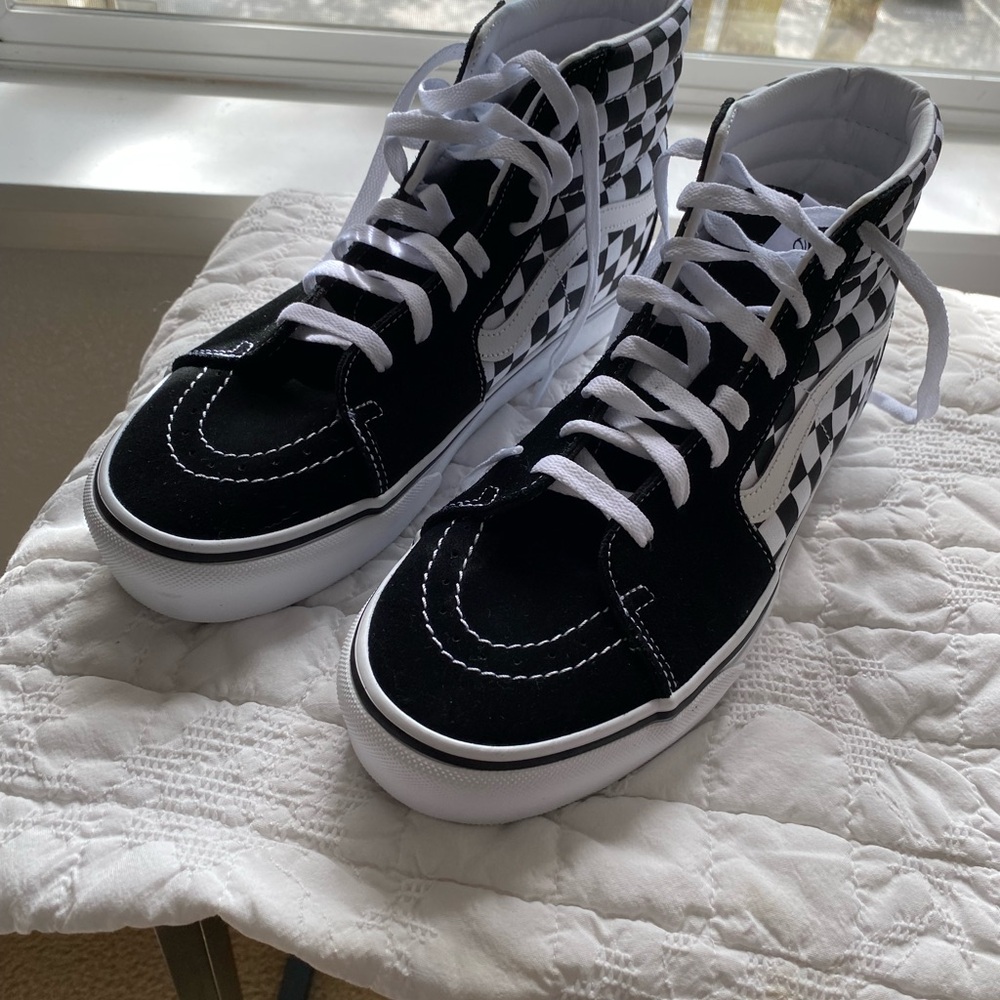 New Vans Checkerboard High-Top Sneakers in Black and White (